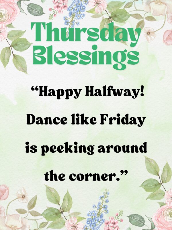 Thursday blessings with cozy vibes and cute morning wish for laughter and good energy.