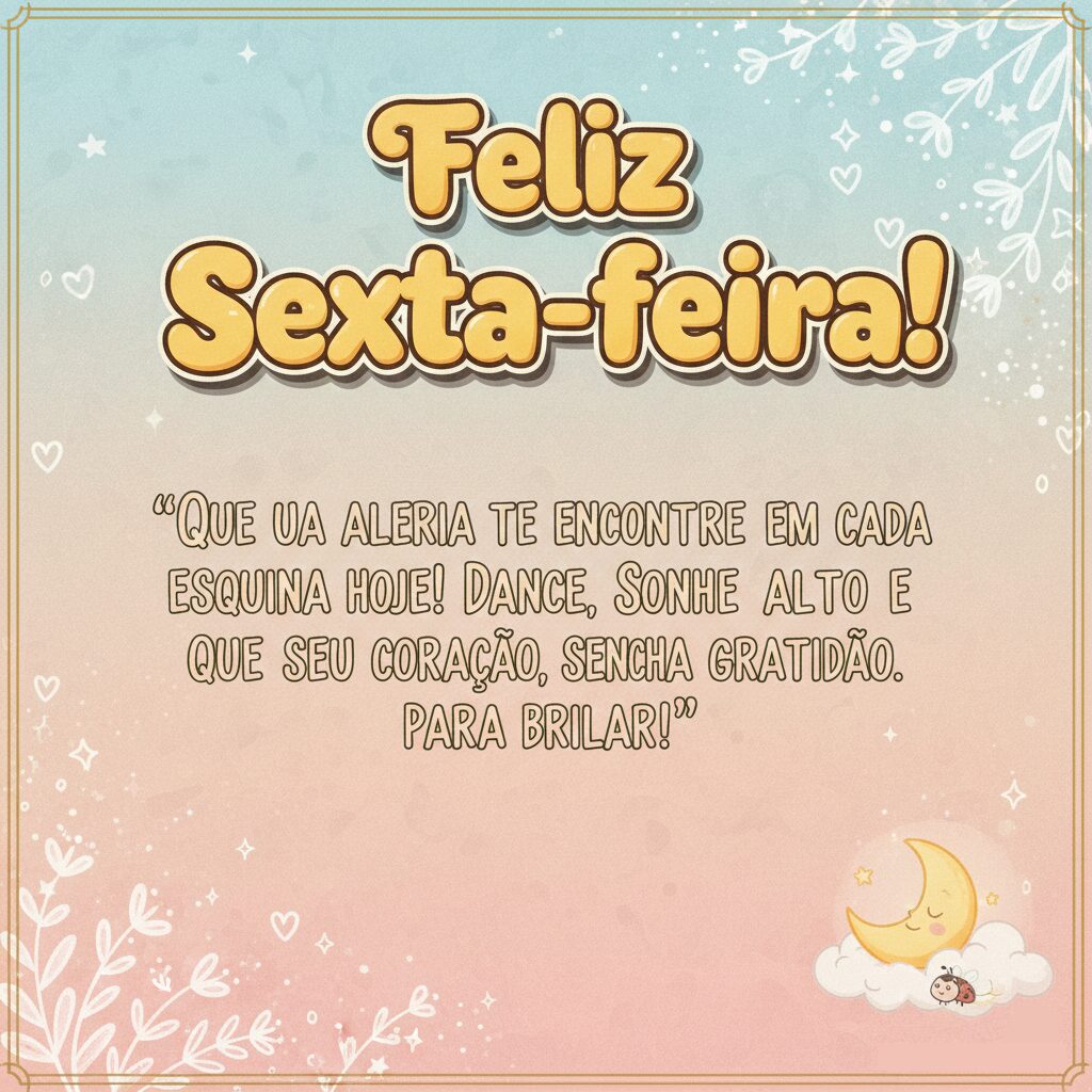 Fundo suave com corações e uma lua sorridente, desejando uma feliz sexta-feira com alegria em cada esquina.