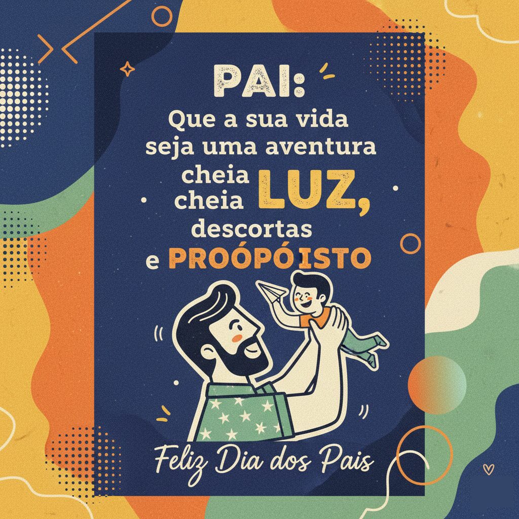 Design moderno e colorido com um pai levantando o filho pequeno, com a frase: