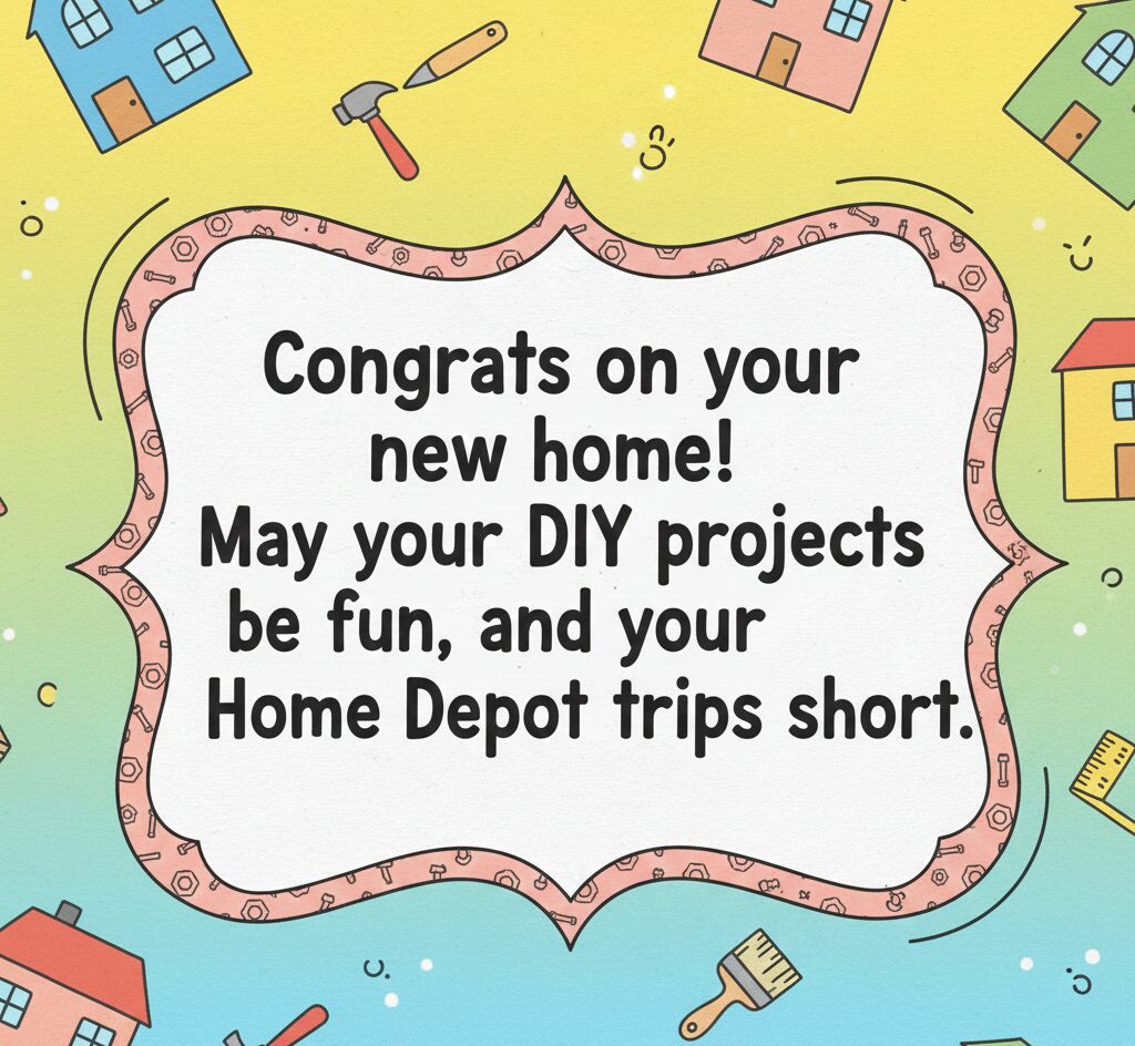 A playful illustration with houses and tools wishing for fun DIY projects and short Home Depot trips.