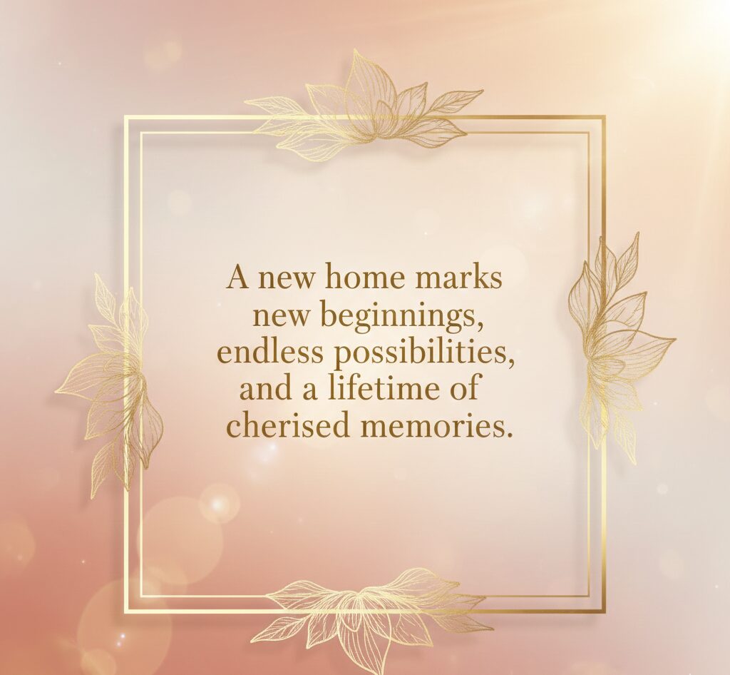 A sophisticated gold leaf frame surrounding a message about new beginnings and cherished memories.