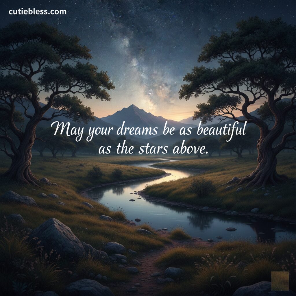 Good night blessings with a peaceful night sky and stars above