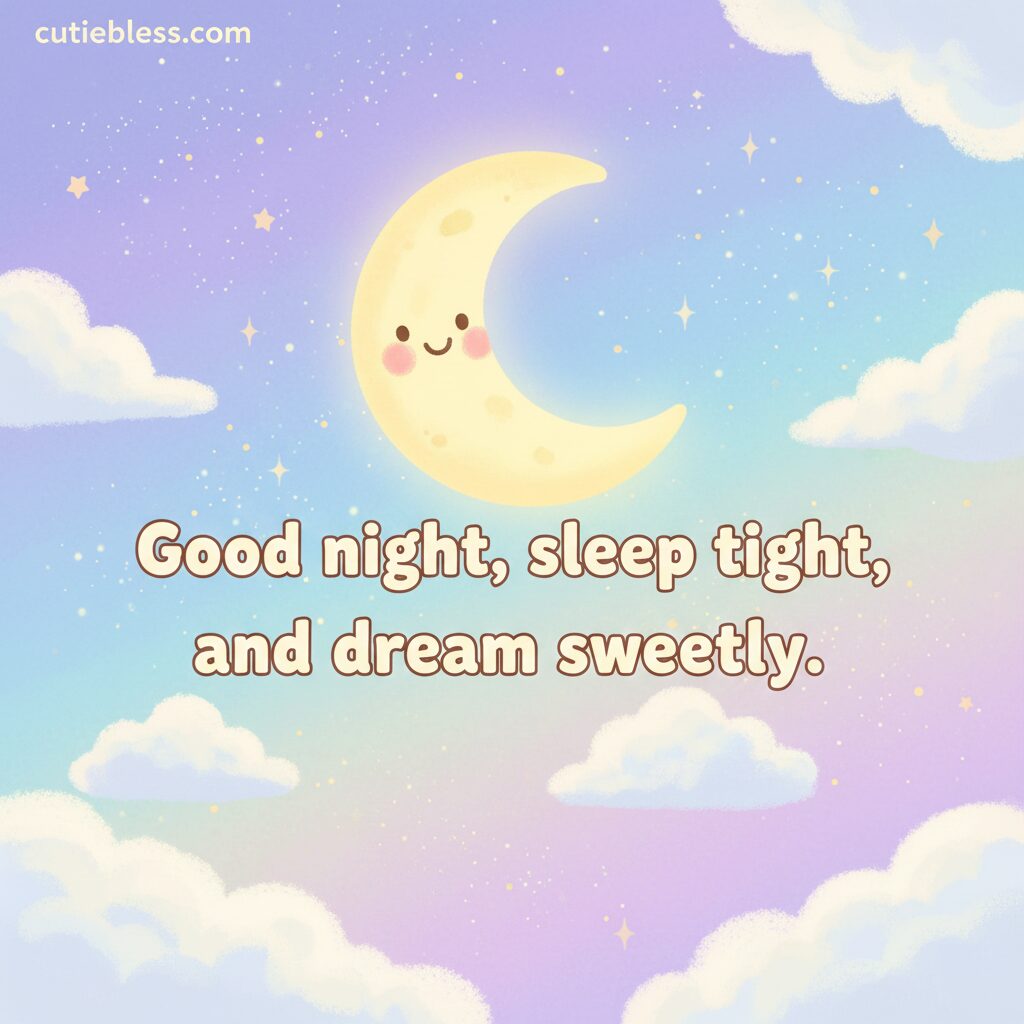 Good night, sleep tight, and dream sweetly under a calming night sky