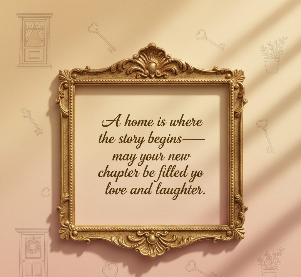 An ornate gold picture frame featuring the quote: A home is where the story begins.