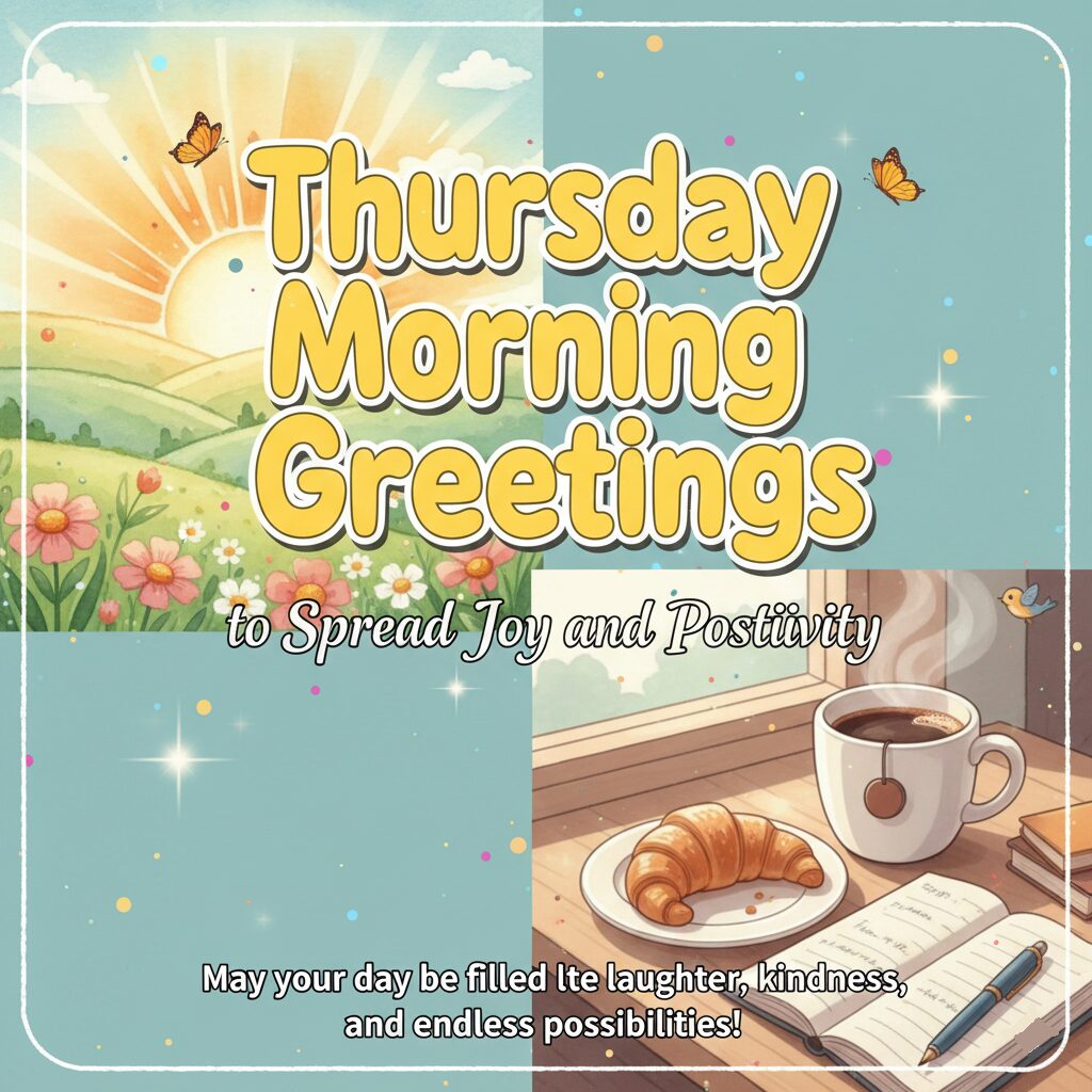 A multi-panel design showing a sunrise and a breakfast setting to spread Thursday morning joy.