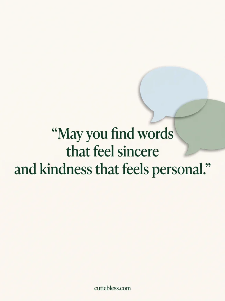 Sage and blue speech bubbles beside a wish for sincere words and personal kindness.