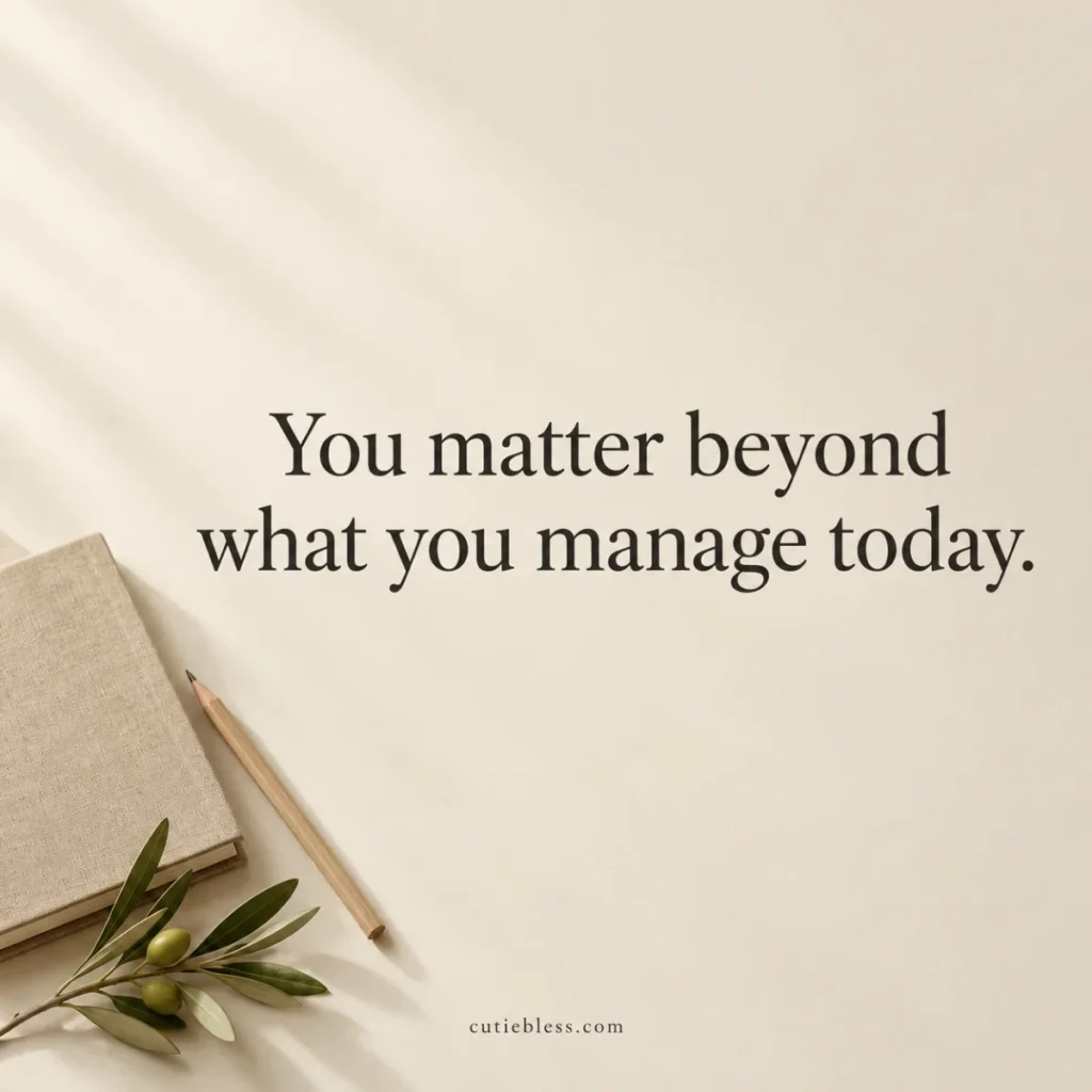 Notebook and olive branch with the quote, “You matter beyond what you manage today.”